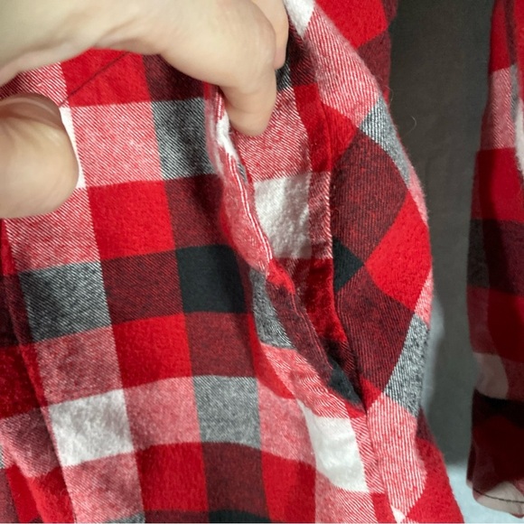 Vintage Akoo Flannel Button Down Shacket Red Plaid Shirt Timber Ridge Patch XL - Picture 7 of 9